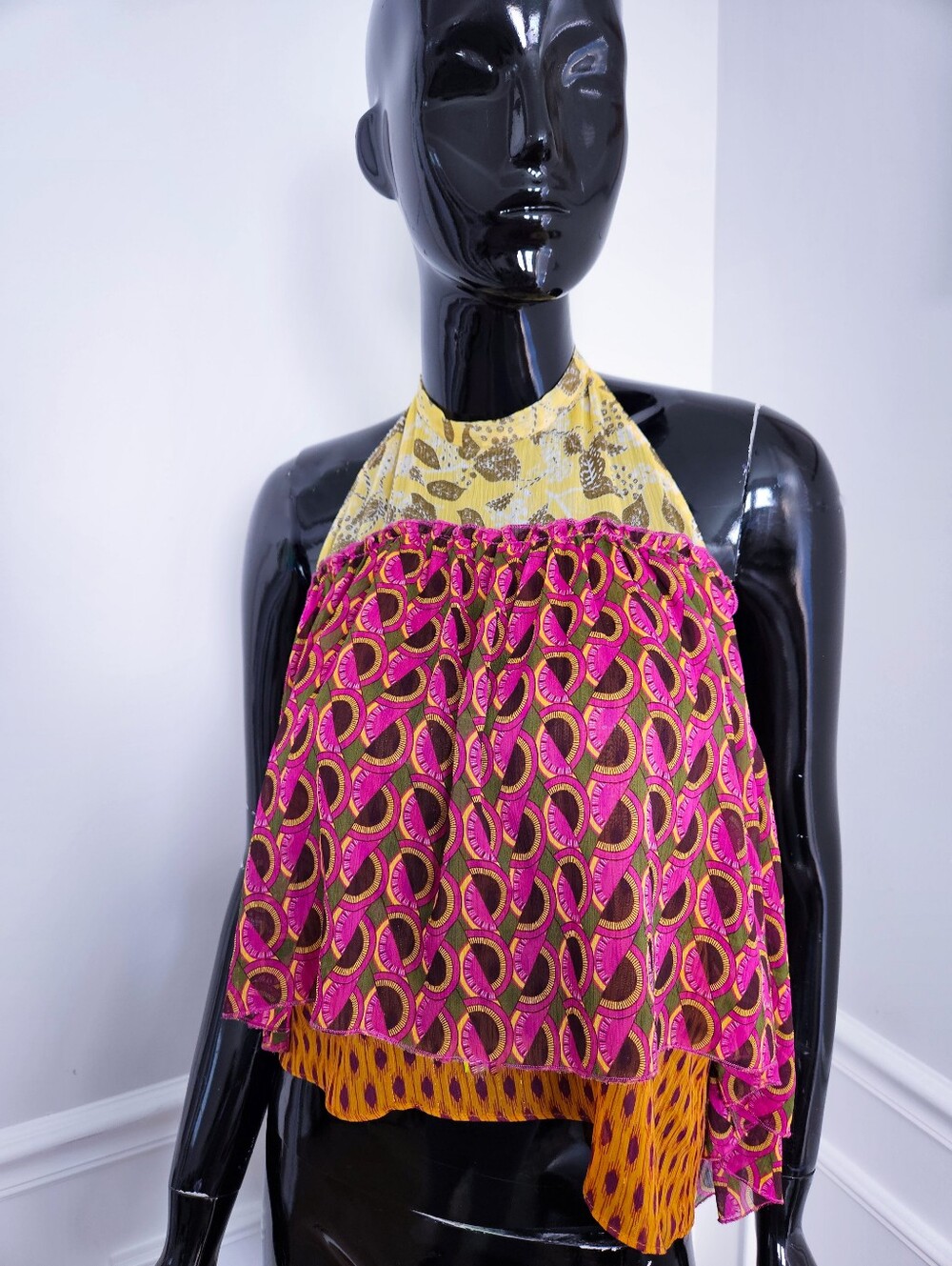 Zara Multicolor Pink Yellow Patterned Silk Top